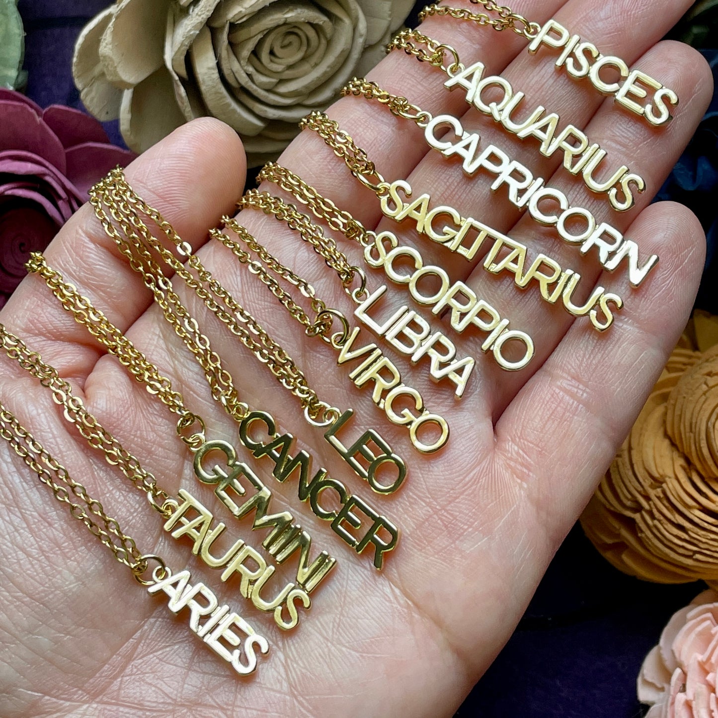 Gold Zodiac Sign Necklace (Choose Sign)