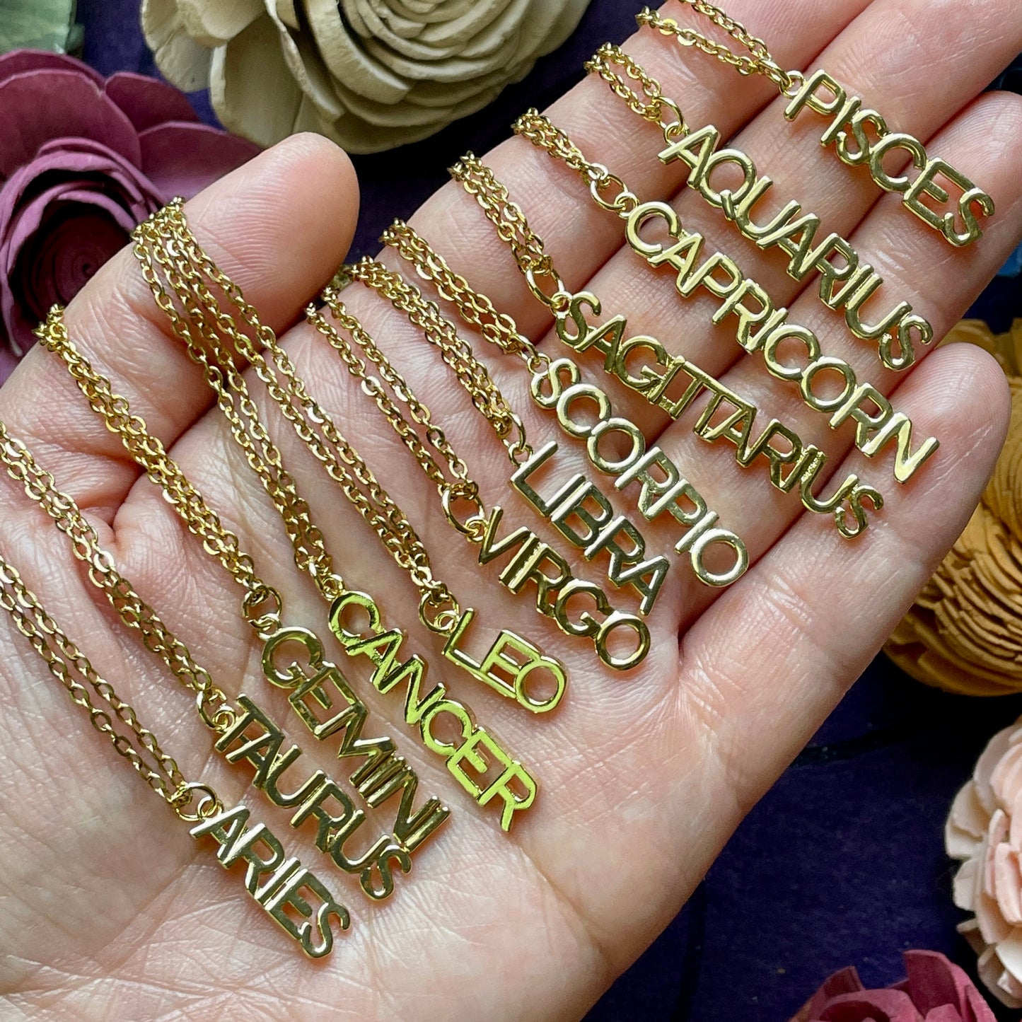 Gold Zodiac Sign Necklace (Choose Sign)